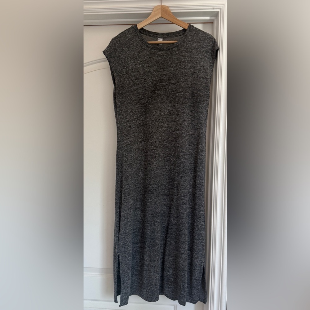 Old Navy Gray Linen Midi Dress Cap Sleeve Crew Neck